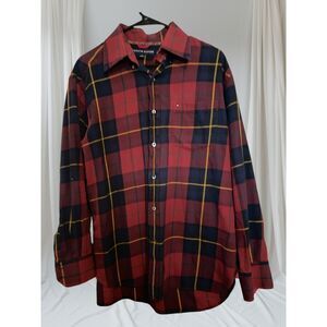Tommy Hilfiger Plaid Long Sleeve Button Up Casual Shirt Red Men's Medium